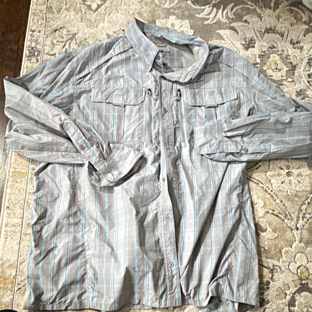 Cabela's Guidewear Men's 3XL Plaid Gray/Blue Long Sleeve Button-Up Fishing Shirt